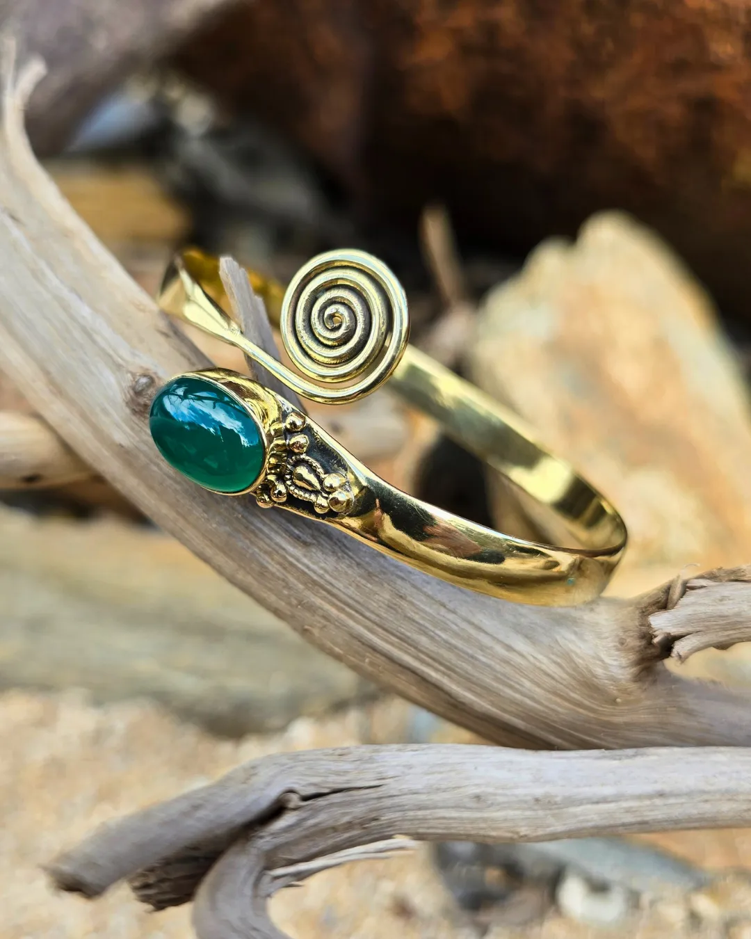 Jade Spiral Brass Bangle