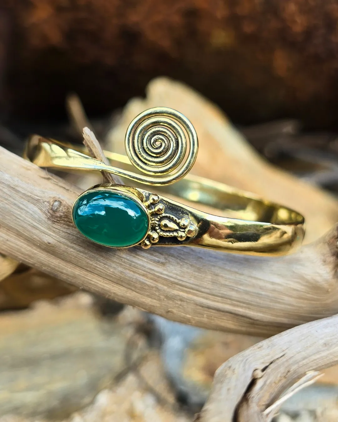 Jade Spiral Brass Bangle