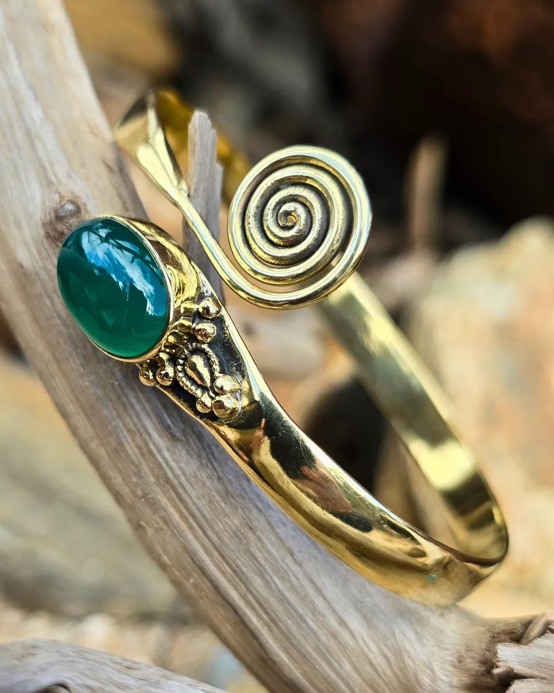 Jade Spiral Brass Bangle