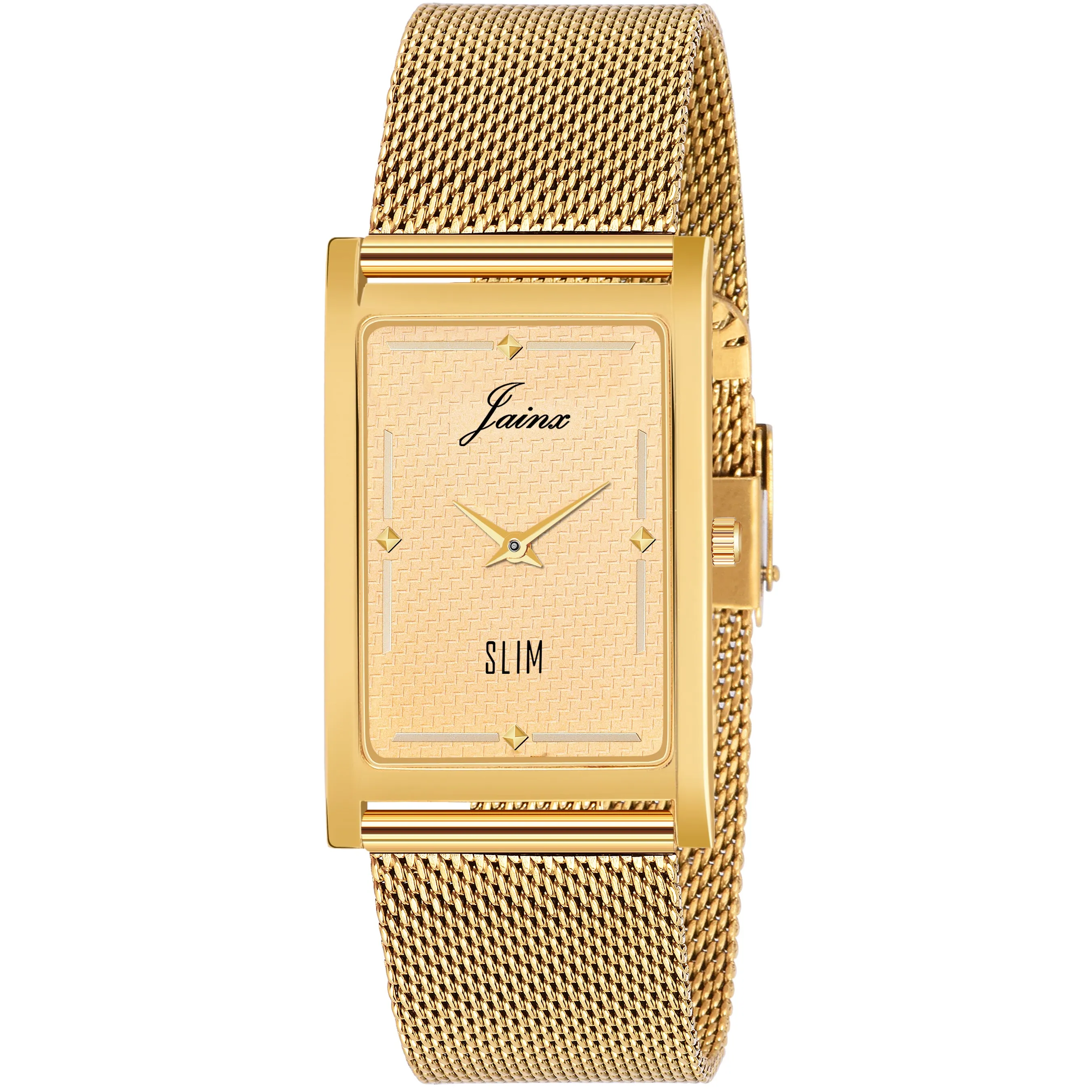 Jainx Premium Slim Squre Dial and Golden Mesh Chain Analogue Watch For Men - JM1181