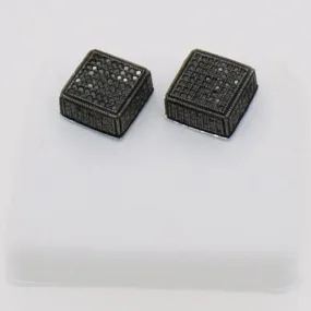 Jumbo Real Black Diamond Cube Hip Hop Earrings .81cttw .925 Sterling Silver