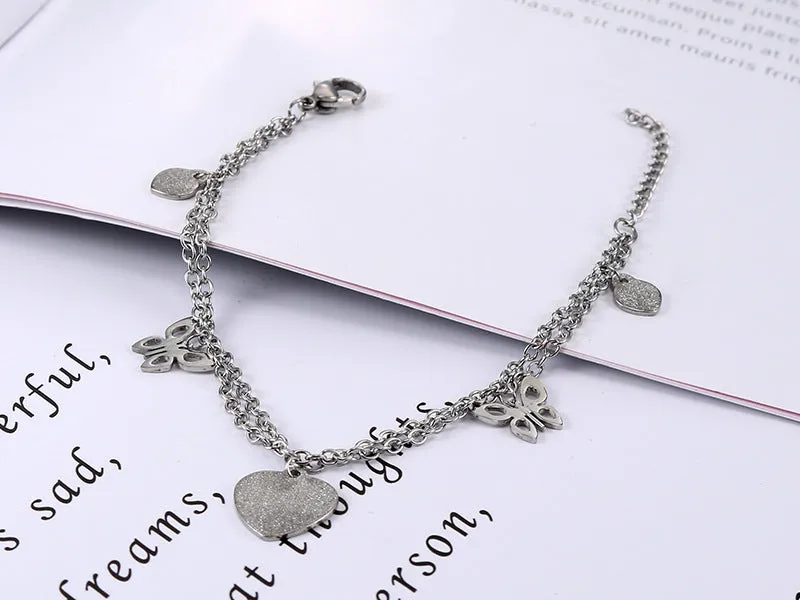 Korean-Inspired Heart Bow Titanium Steel Bracelet for Girls - Personalized Simple Stainless Steel Jewelry