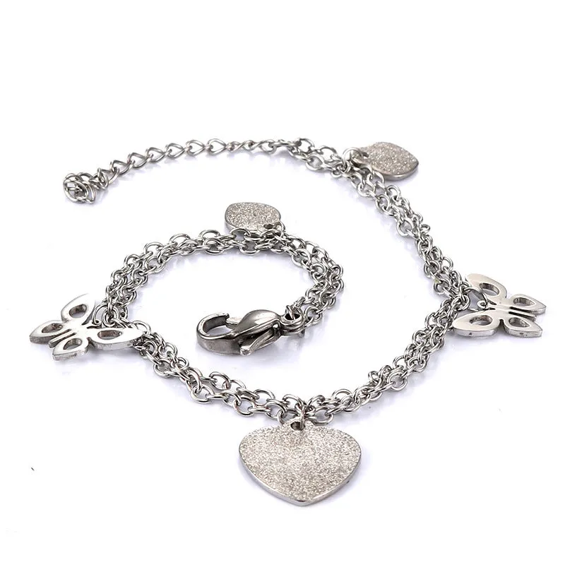 Korean-Inspired Heart Bow Titanium Steel Bracelet for Girls - Personalized Simple Stainless Steel Jewelry