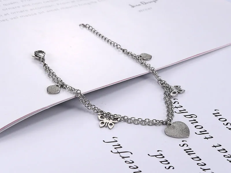 Korean-Inspired Heart Bow Titanium Steel Bracelet for Girls - Personalized Simple Stainless Steel Jewelry