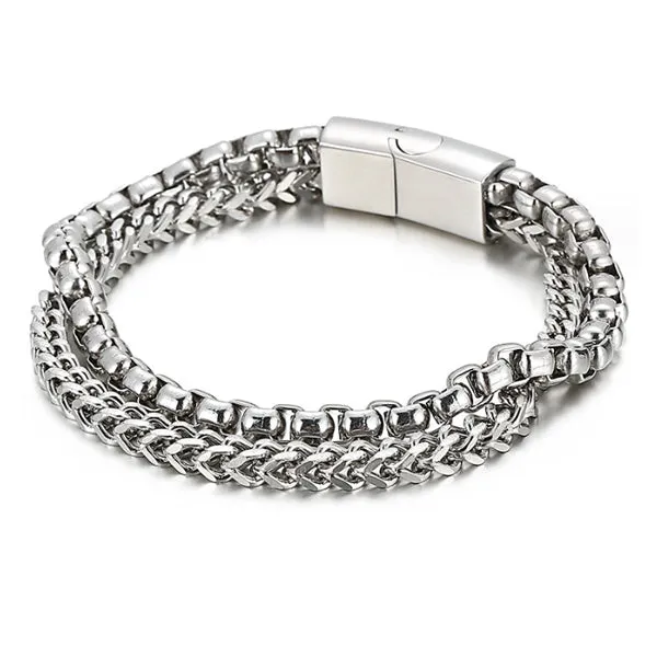 Korean Style Double Chain Stainless Steel Bracelet (Circumference 20cm) 韓版雙層不銹鋼手鍊 (鍊長 20cm) KJBR16270