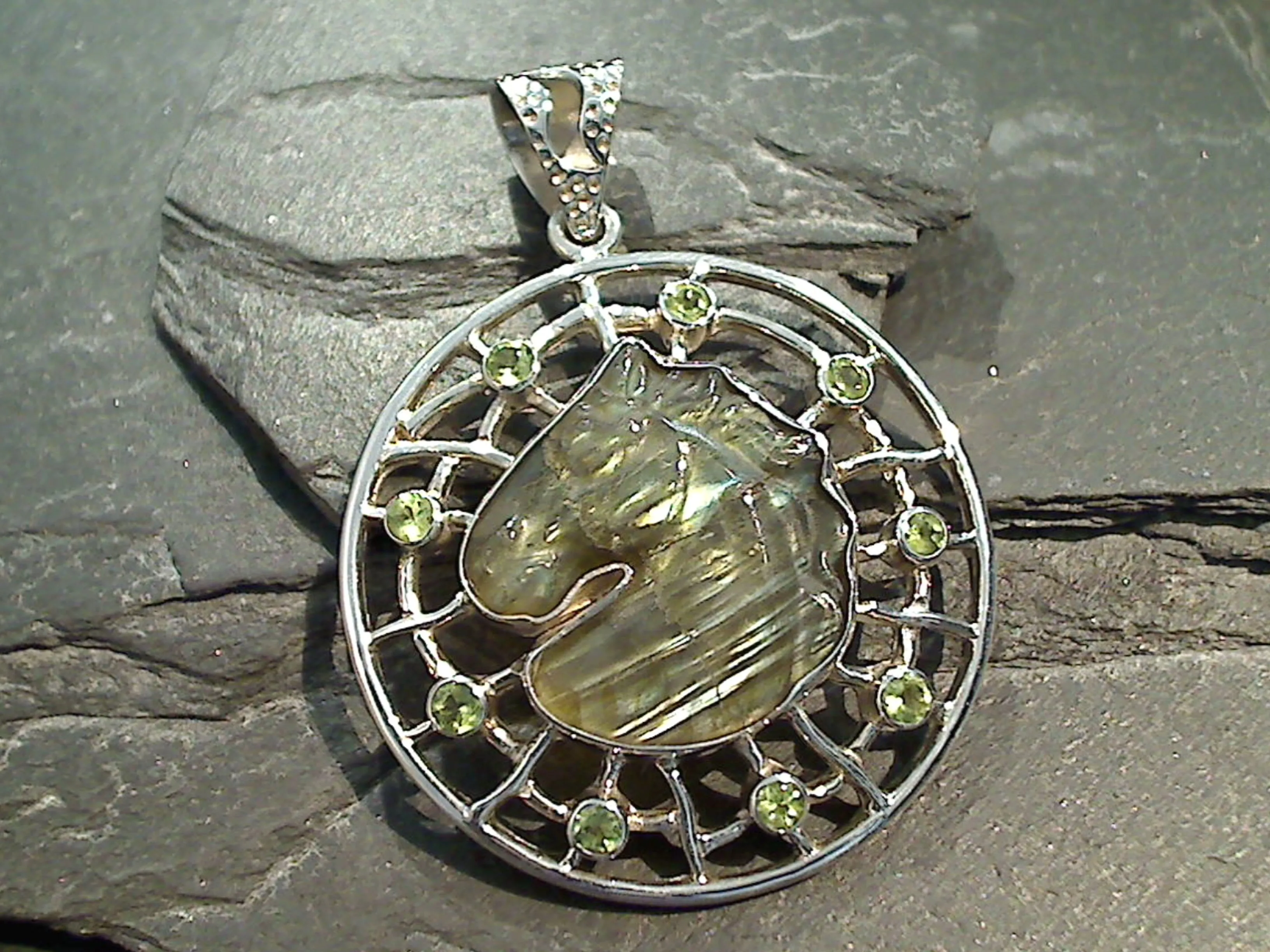 Labradorite, Peridot, Sterling Silver Extra Large  Horse Head Pendant