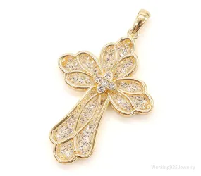 Large Designer JCM Swarovski Crystal Gold Vermeil Cross Sterling Silver Pendant