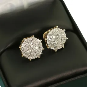 Large Pave Stud Diamond Earrings 1.25cttw 10K Yellow Gold