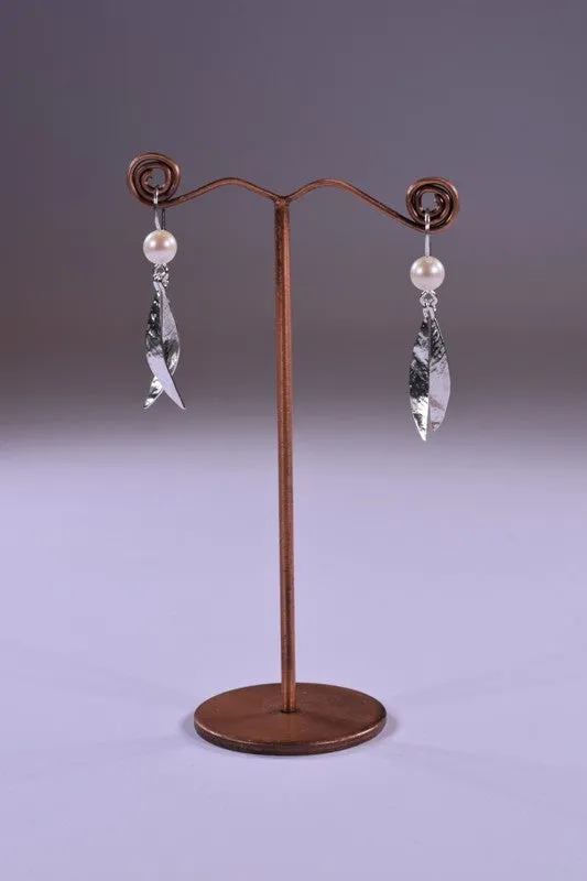 Leaf Drop Earrings – Pearl and Sterling Silver - Martina Hamilton