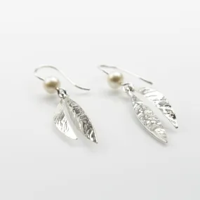 Leaf Drop Earrings – Pearl and Sterling Silver - Martina Hamilton