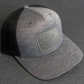 Leather Patch Performance Style Trucker Hat - Floral Stamp