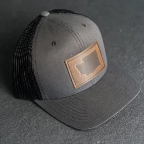 Leather Patch Trucker Style Hat - Washington Stamp