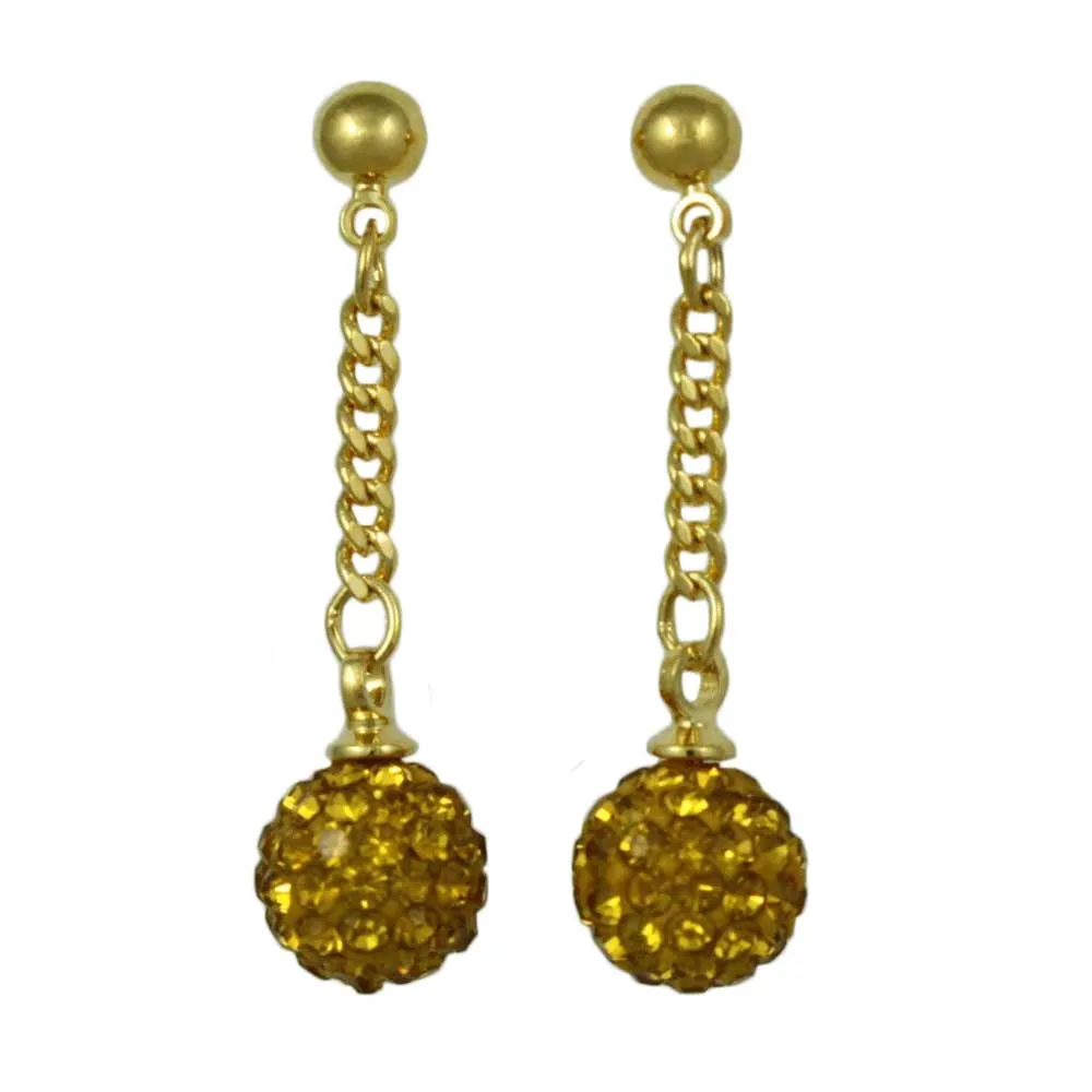 Light Topaz Crystal 6MM Fireball Ball Dangling Earring - REC422T