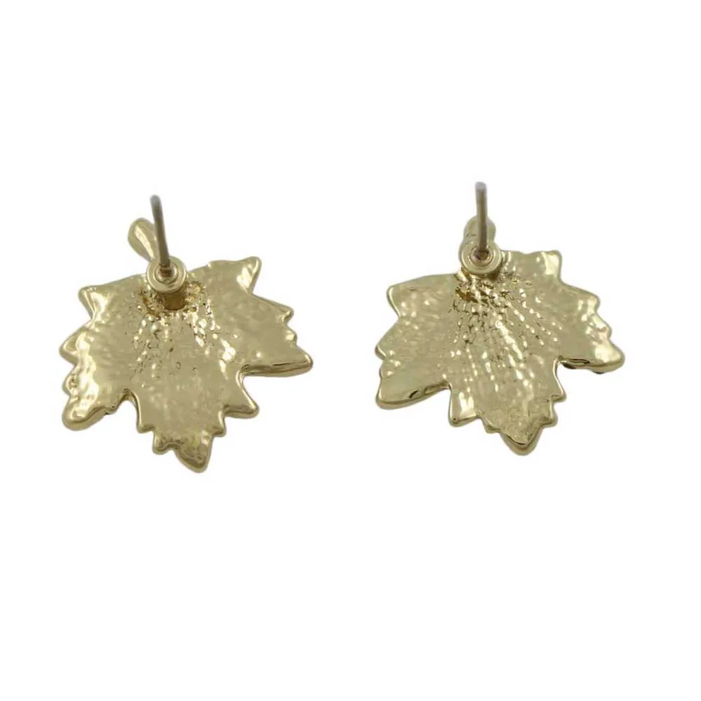 Light Topaz Crystal Maple Leaf Pierced Earring - PT412E