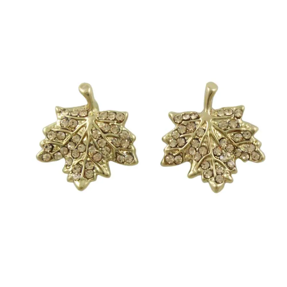 Light Topaz Crystal Maple Leaf Pierced Earring - PT412E