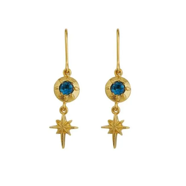 London Blue Topaz & Gold Vermeil Drop Earrings - "Guiding Star"