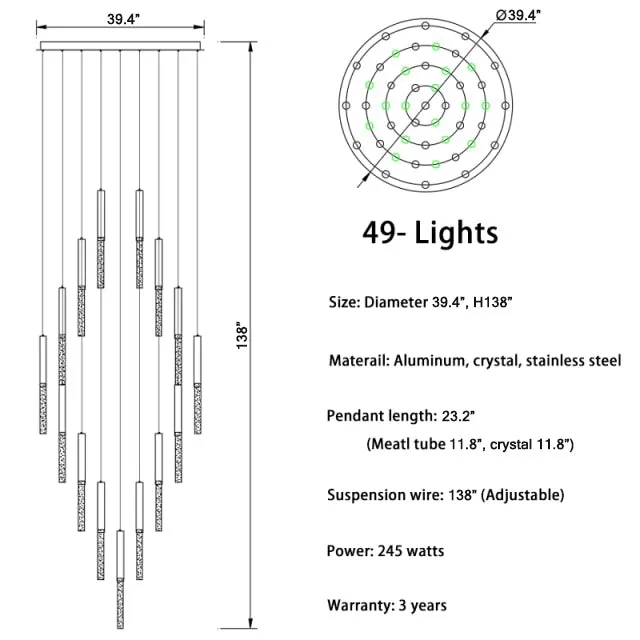 Manarola | Long LED Spiral Chandelier