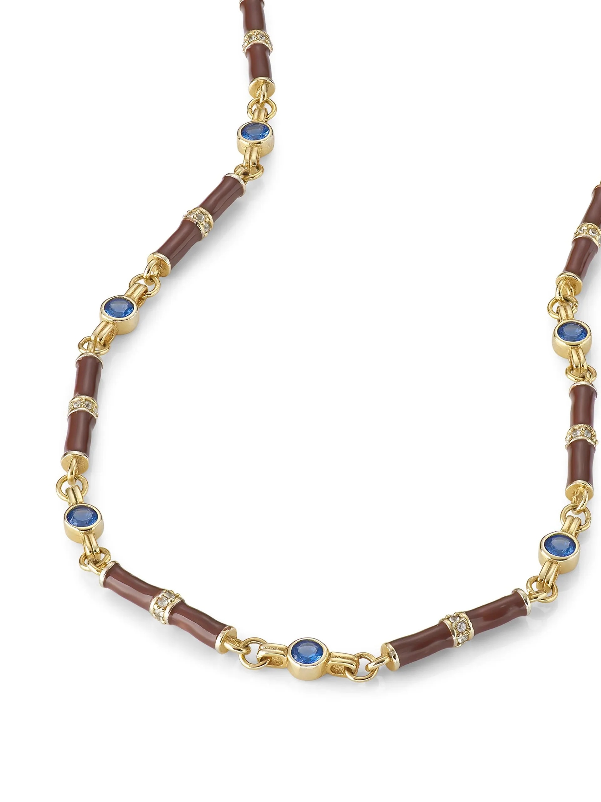 Marlowe brown enamel necklace with sapphire blue stone