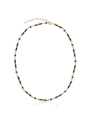 Marlowe brown enamel necklace with sapphire blue stone