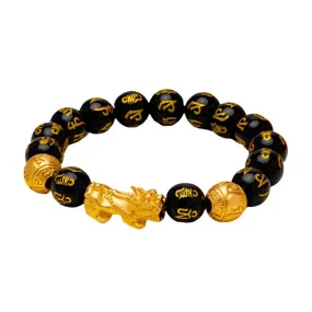 Men's Obsidian Feng Shui Bracelet with Buddha & Pixiu Beads