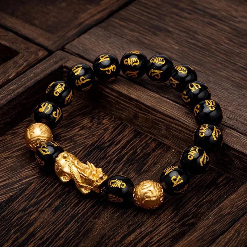 Men's Obsidian Feng Shui Bracelet with Buddha & Pixiu Beads