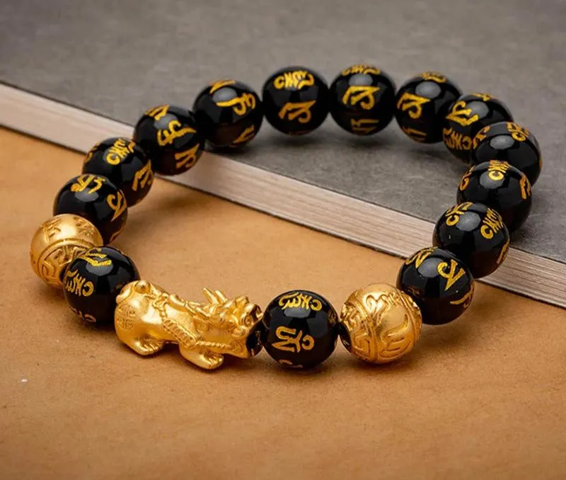 Men's Obsidian Feng Shui Bracelet with Buddha & Pixiu Beads