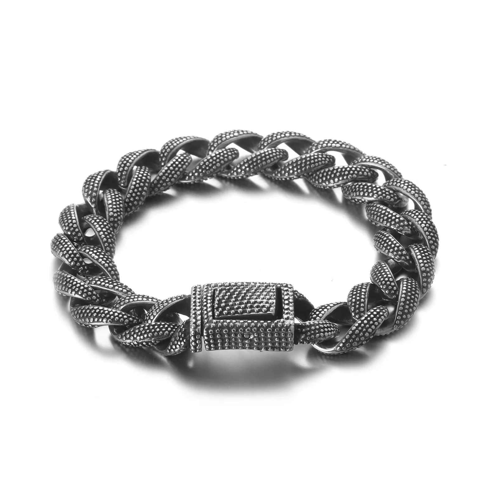 Men's Titanium Stainless Steel Textured Gold Bracelet - Luxurious Cuban Link Style with Secure Clasp