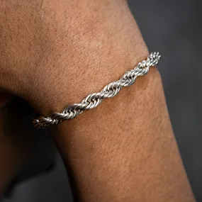 Mens White Gold Solid Rope Bracelet