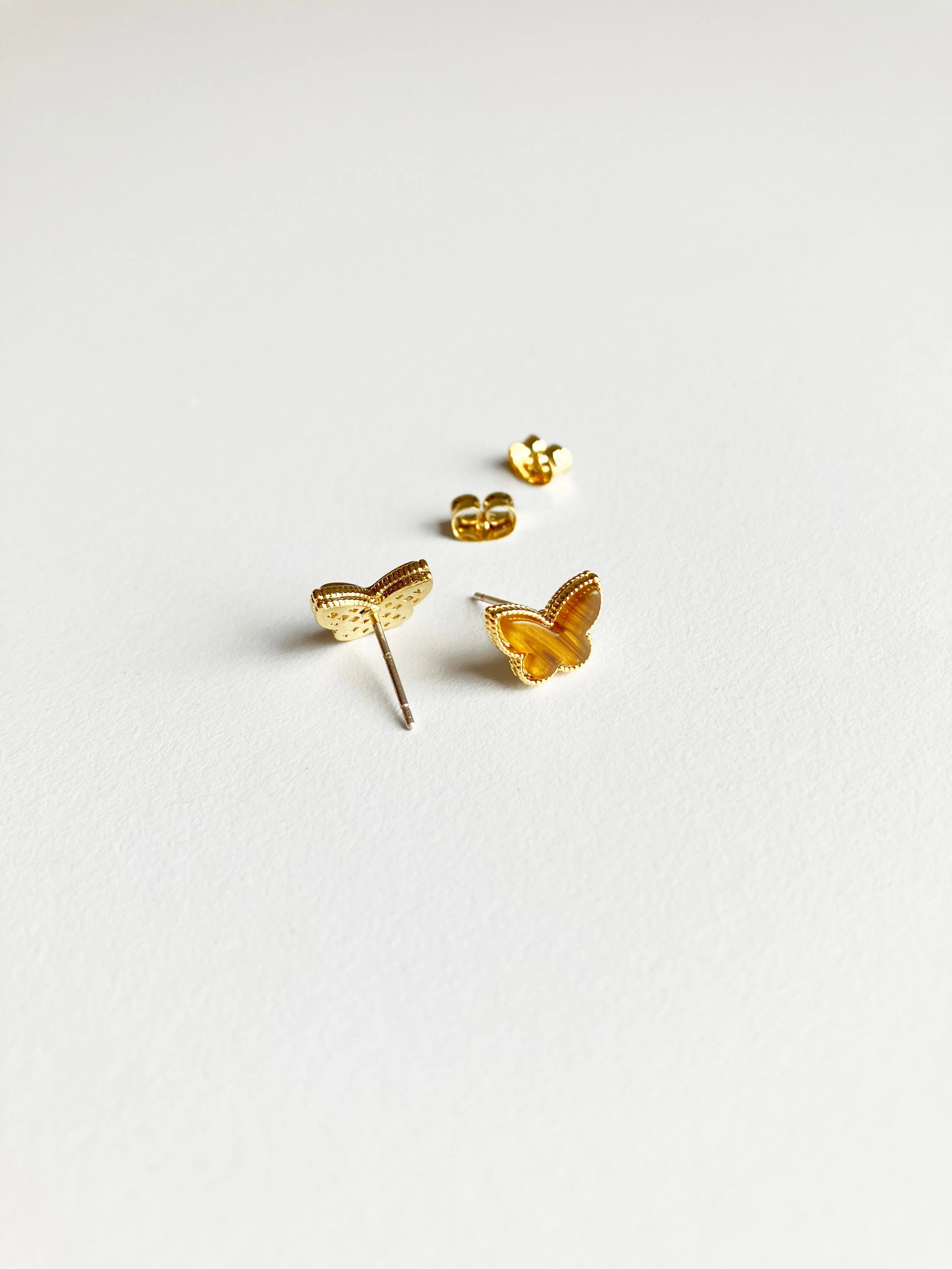 Mini Amber Butterfly Earrings in Gold