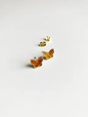 Mini Amber Butterfly Earrings in Gold