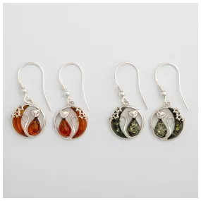 Moonlight Cat Sterling & Amber Earrings