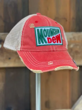 Mountain Dew Old School Hat - Distressed Red Snapback