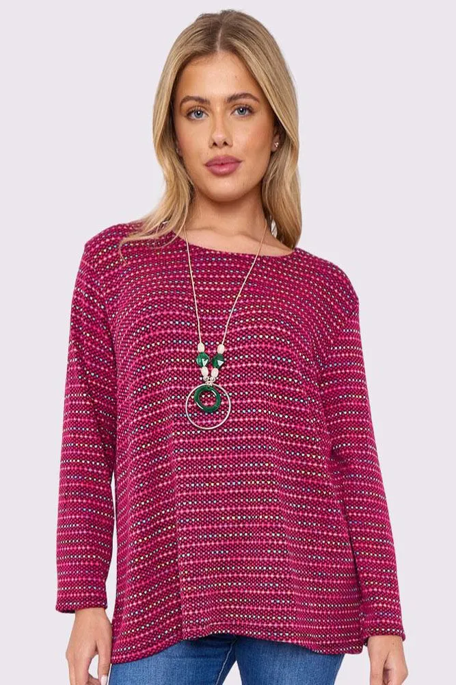 Multi Stripe Pattern Knitted Long Sleeve Necklace Jumper