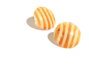 Mustard Yellow & Cream Striped Disc Stud Earrings