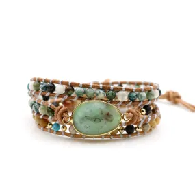 Natural Green Jade, Jasper and Moss Agate Gemstone Wrap Bracelet for Women Charms Gifts for Mom