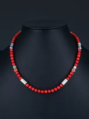 Navajo 16" Dyed Bamboo Coral Single Strand Bead Necklace