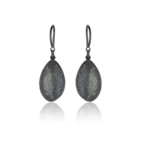 Oxidized Sterling Silver "Amanda" Medium Size Diamond Drop Earrings