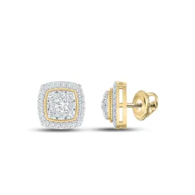 Pave Cushion Diamond Earrings .50cttw 14K Yellow Gold