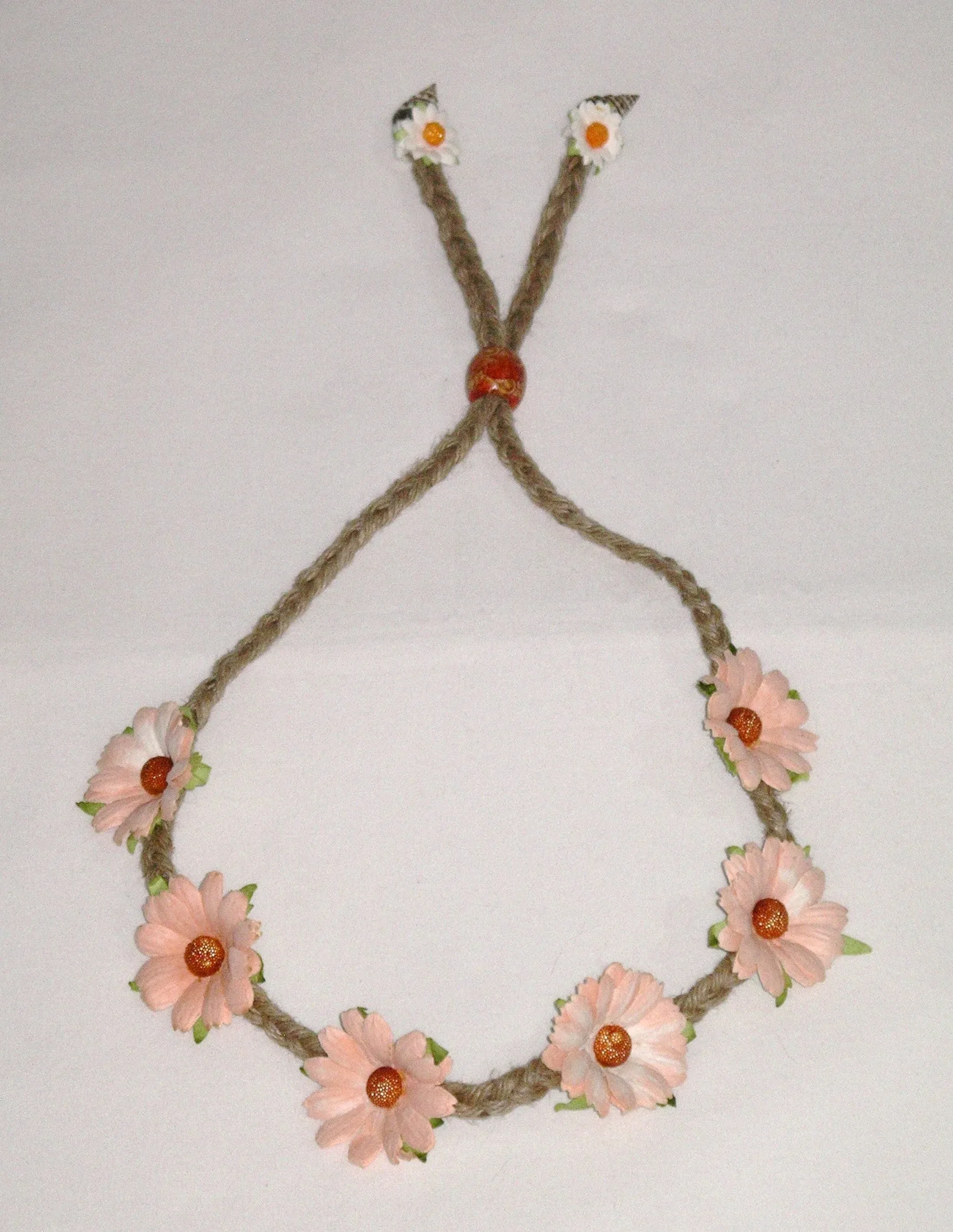 Peach Daisies Flower Crown Hemp Rope Handmade Adjustable Hair Wreath Bohemian Floral Headband