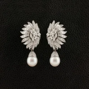 Pearl & Diamond Drop Earrings