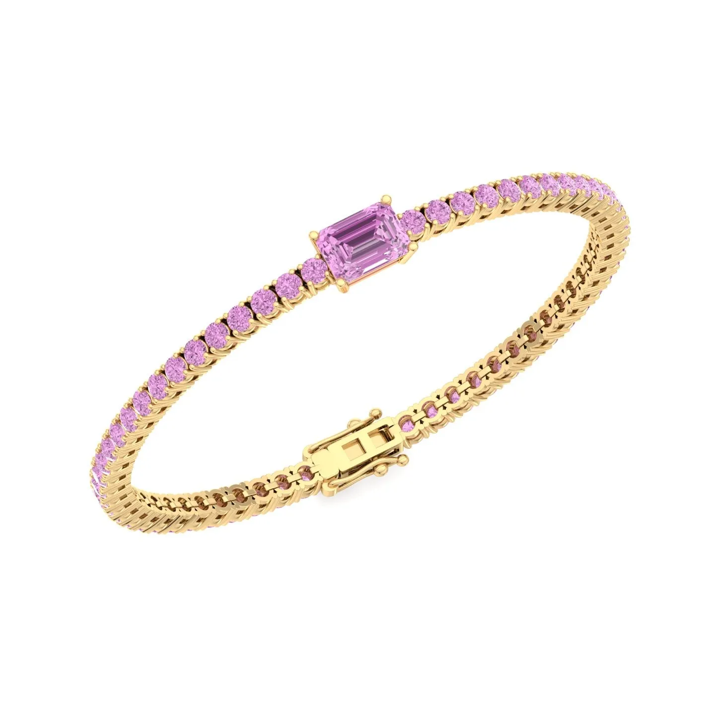 Pierra - Single Stone Emerald Shape Natural Pink Sapphire Tennis Bracelet