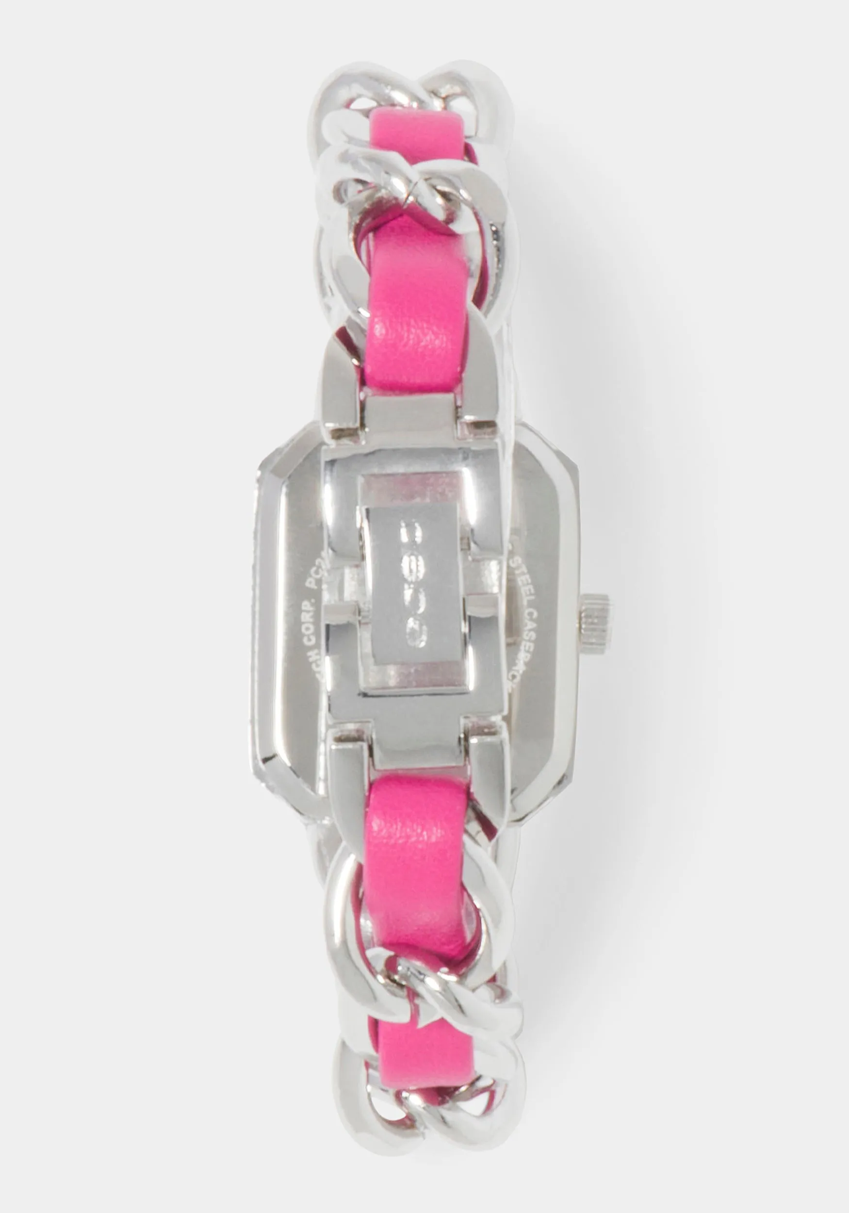 Pink Strap and Silver Metal Chain Link Bracelet Watch