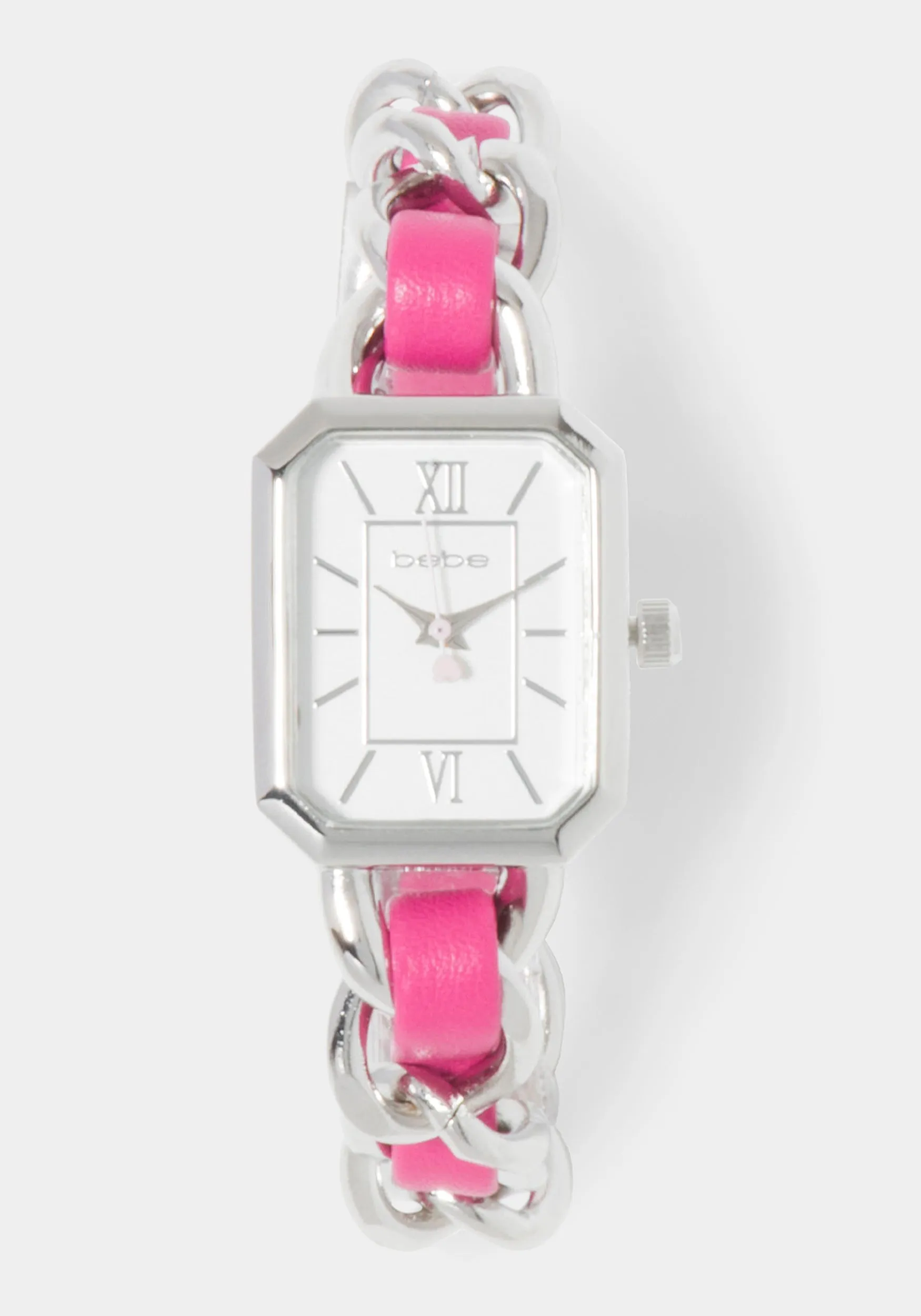 Pink Strap and Silver Metal Chain Link Bracelet Watch