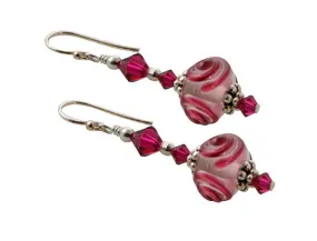 Pink Swirl Lampwork Bead Earrings