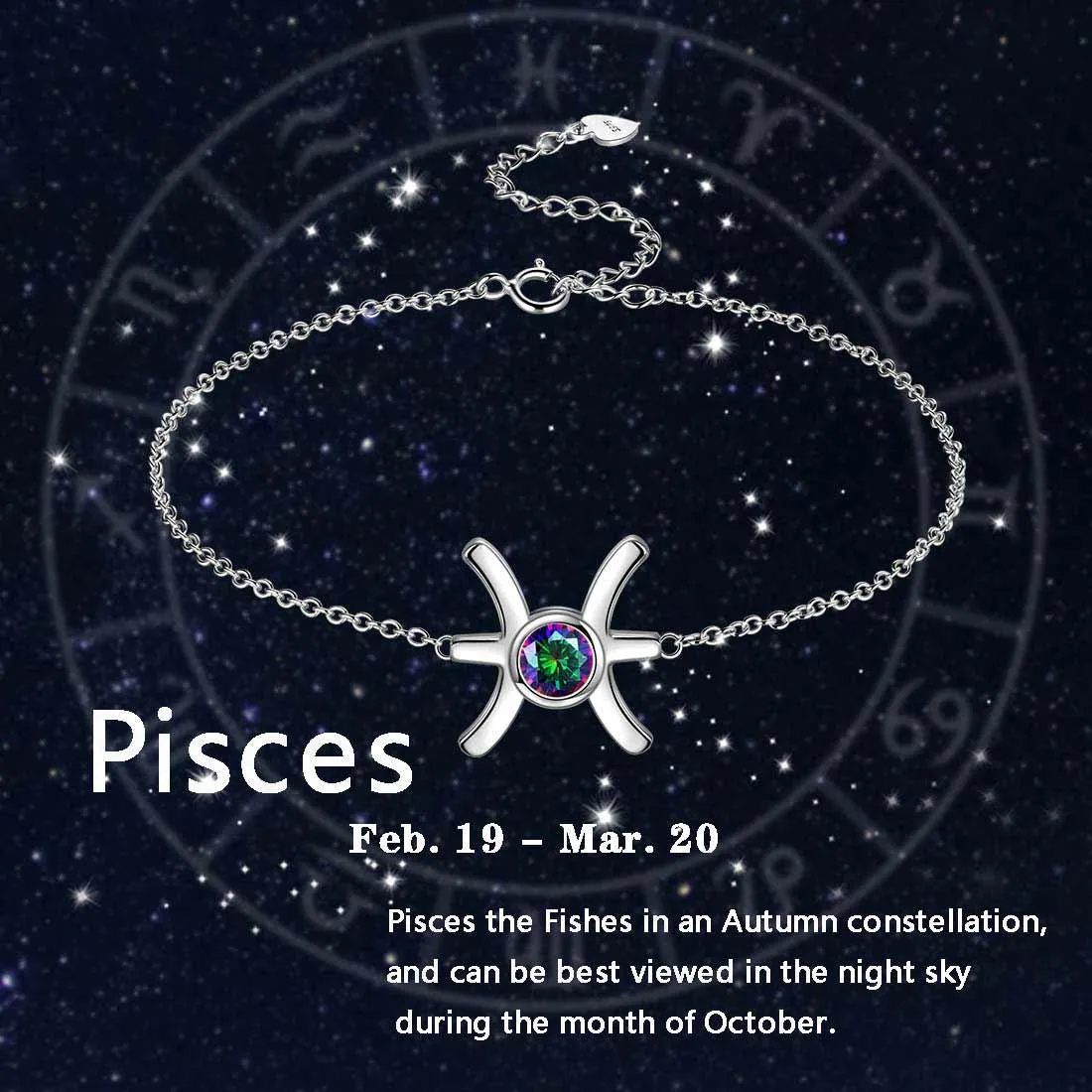 Pisces Bracelet Women Girls Jewelry Birthday Gift Mystic Topaz Sterling Silver