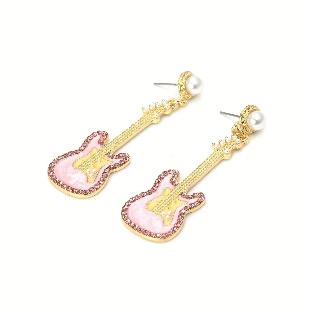 Pre Order:  Glazed Pearl Diamond Guitar Earrings