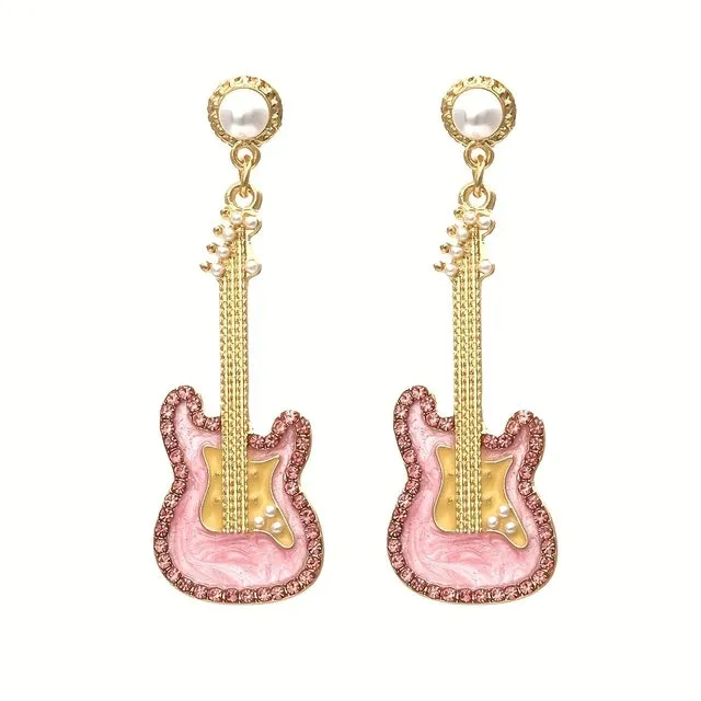 Pre Order:  Glazed Pearl Diamond Guitar Earrings