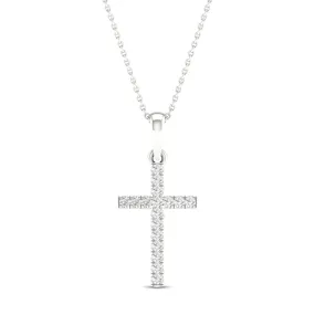 Pre-Owned Kay 10k White Gold 1/10ct Diamond Cross Pendant Necklace