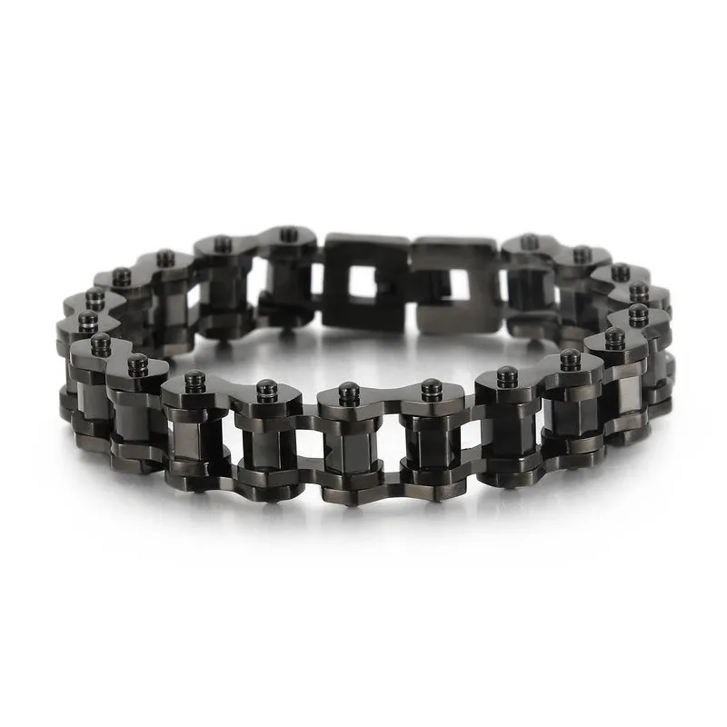 Punk-Inspired Stainless Steel Men's Bracelet with Rhombus Bicycle Chain Design