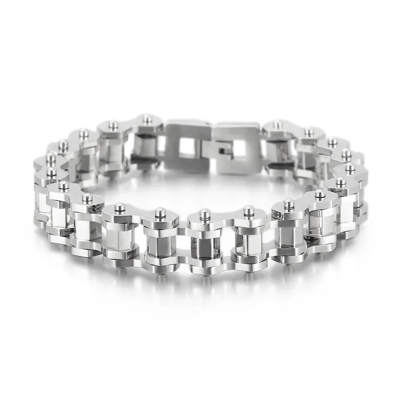 Punk-Inspired Stainless Steel Men's Bracelet with Rhombus Bicycle Chain Design